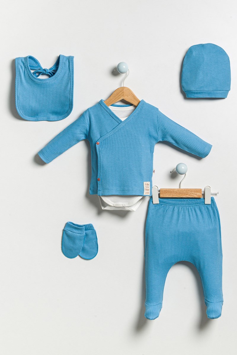 Yeni Doğan 6 Parça Bebek Hastane Çıkış Seti - Mavi