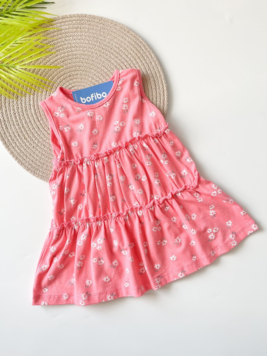 Minik Çiçekli Kız Bebek Elbisesi - Koyu Pembe