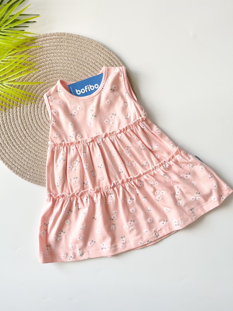 Minik Çiçekli Kız Bebek Elbisesi -  Pembe