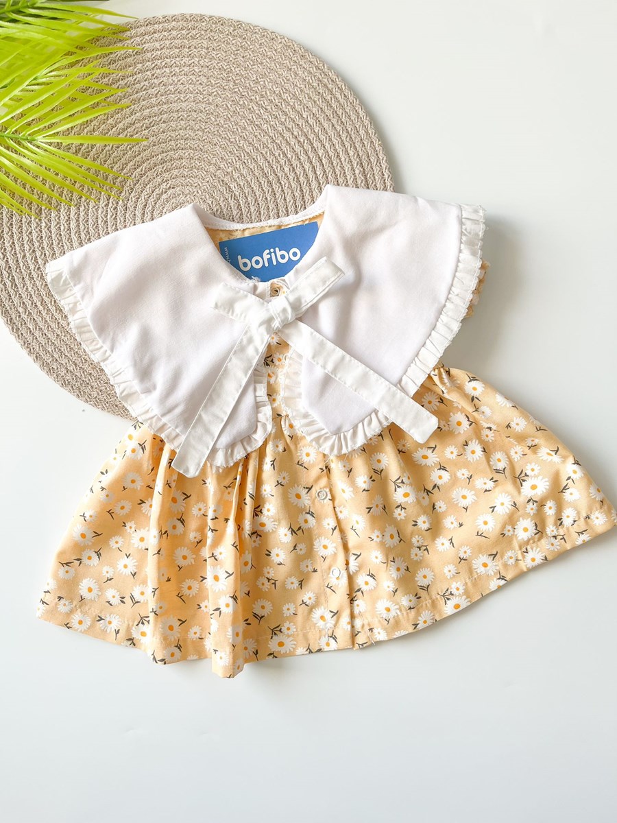 Çiçekli Yakalı Kız Bebek Elbise