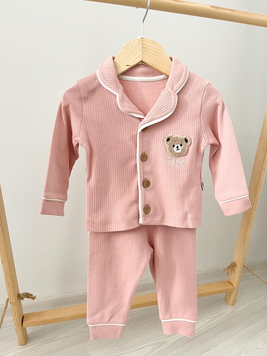 Ayıcık Armalı Pembe Kız Bebek Pijama Takımı